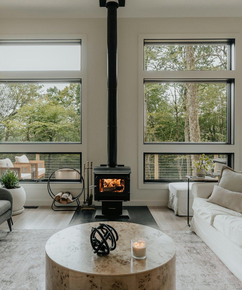 A bright living room with wood furniture and plants